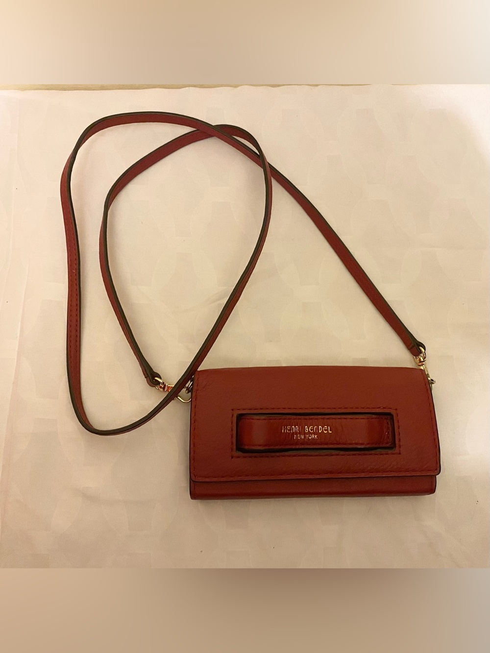 Vintage Henri Bendel Red Leather Crossbody Wallet with Gold Accents